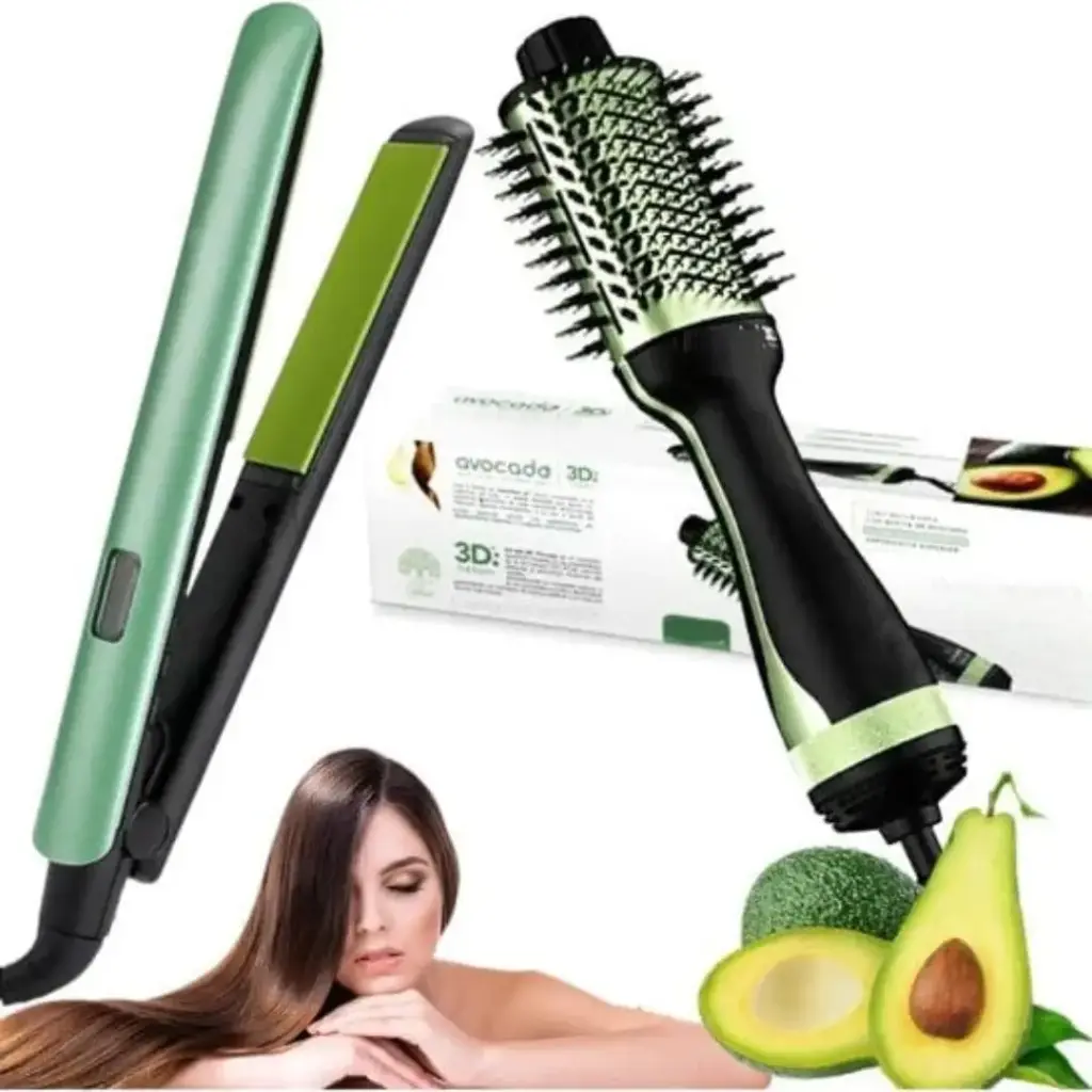 Set Avocado 3D: Cepillo Secador y Plancha Profesional