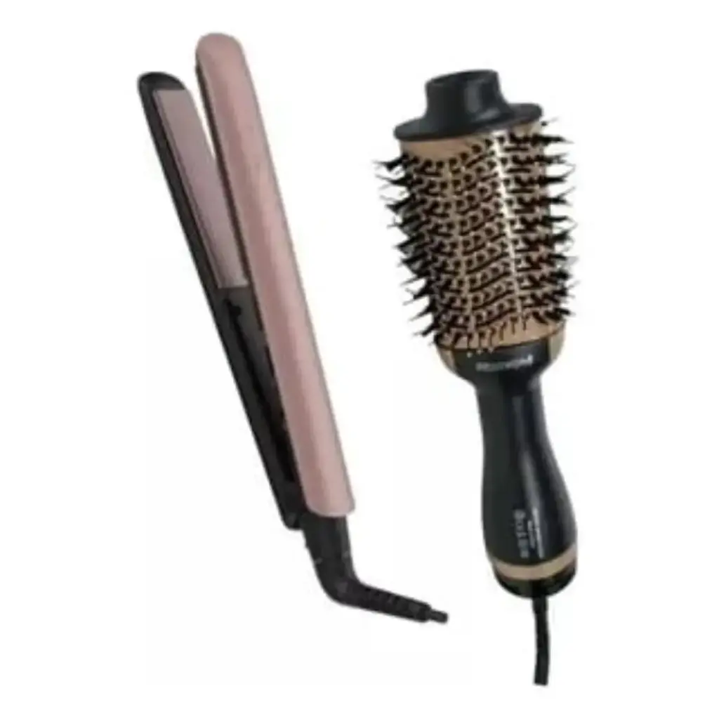 Set de Peinado Profesional: Plancha + Cepillo Secador 2 en 1